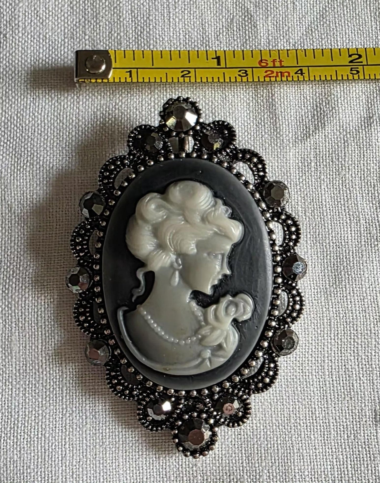 Cameo Noveau Vintage Brooch /Pendant | Victorian Lady Profile | Black & White Resin Cameo Jewelry | Dual Brooch Necklace Gift