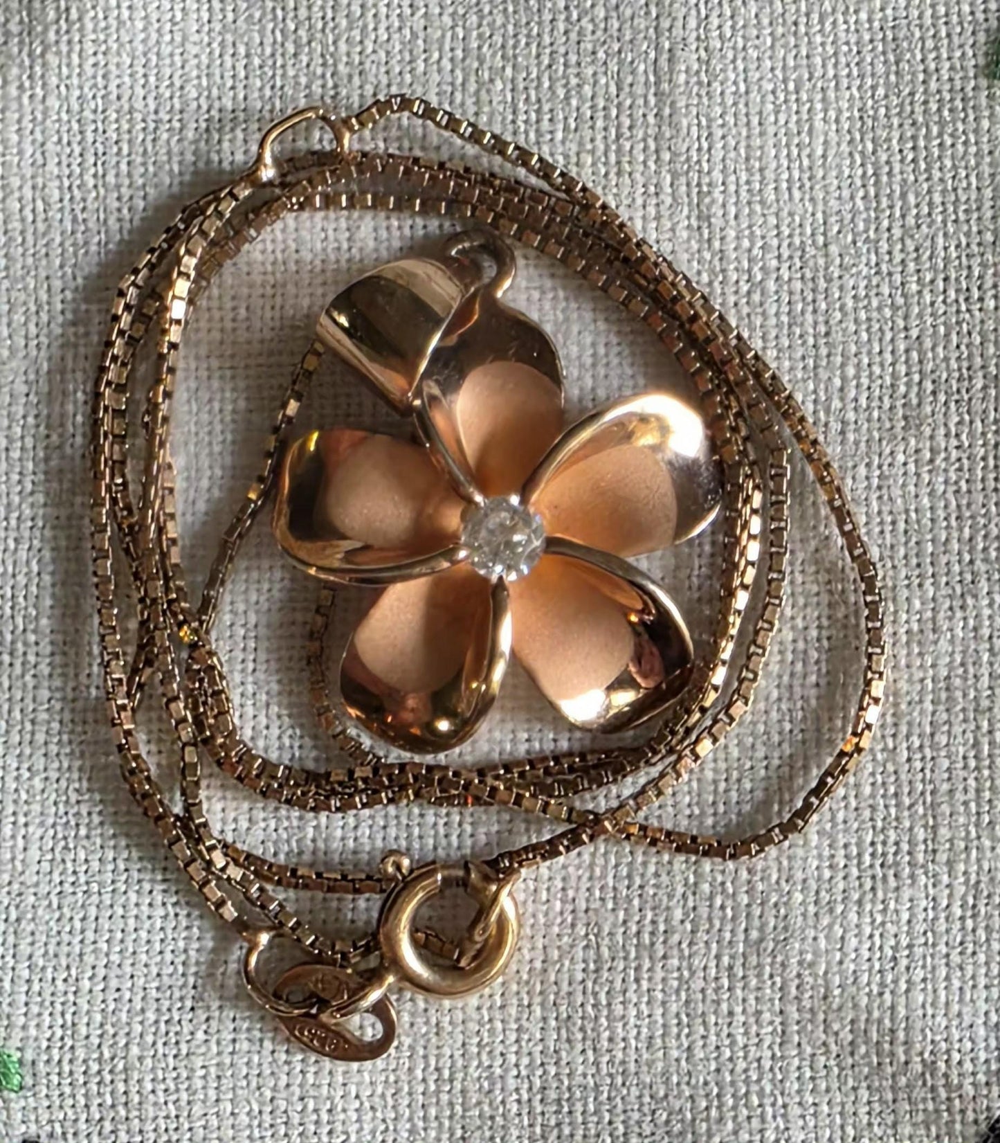 1960s Italian 925 Sterling Silver with 18K Rose Gold Vermeil Necklace- Enameled Flower Pendant