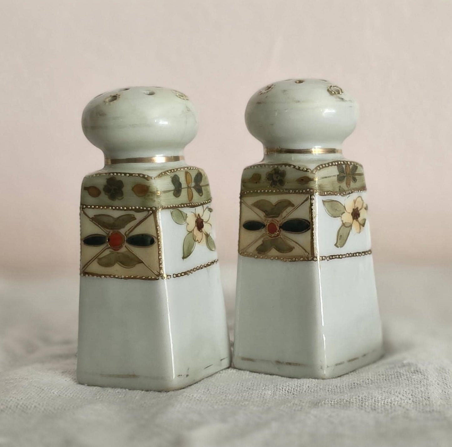 Antique Noitake Moriage Salt and Pepper Shakers- Hand painted - Circa 1920-1930- Collector's Item