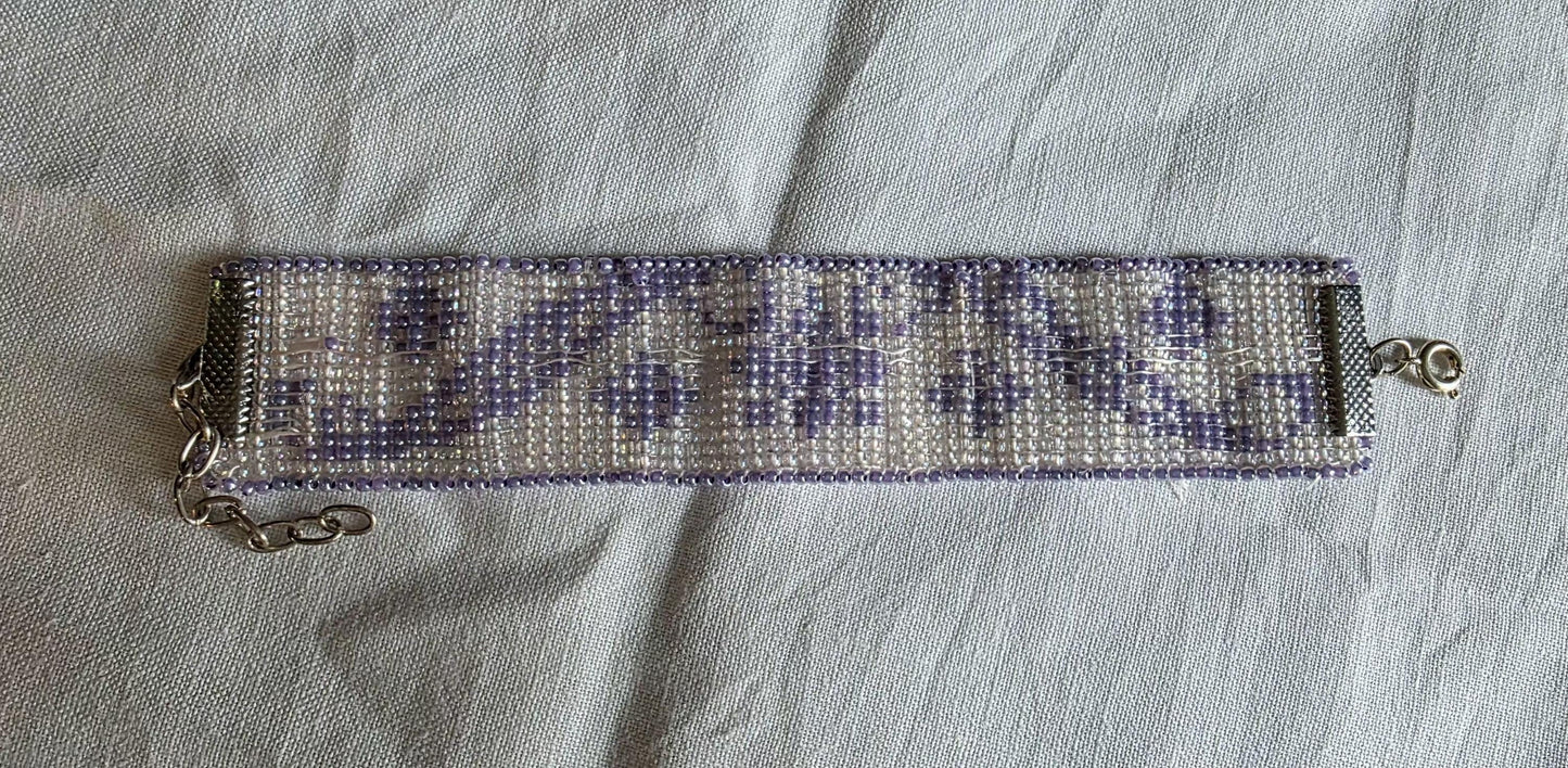 Czech Rocailles AB Glass Handmade Vintage Woven Bracelet -6.5"- 8.5" adjustable