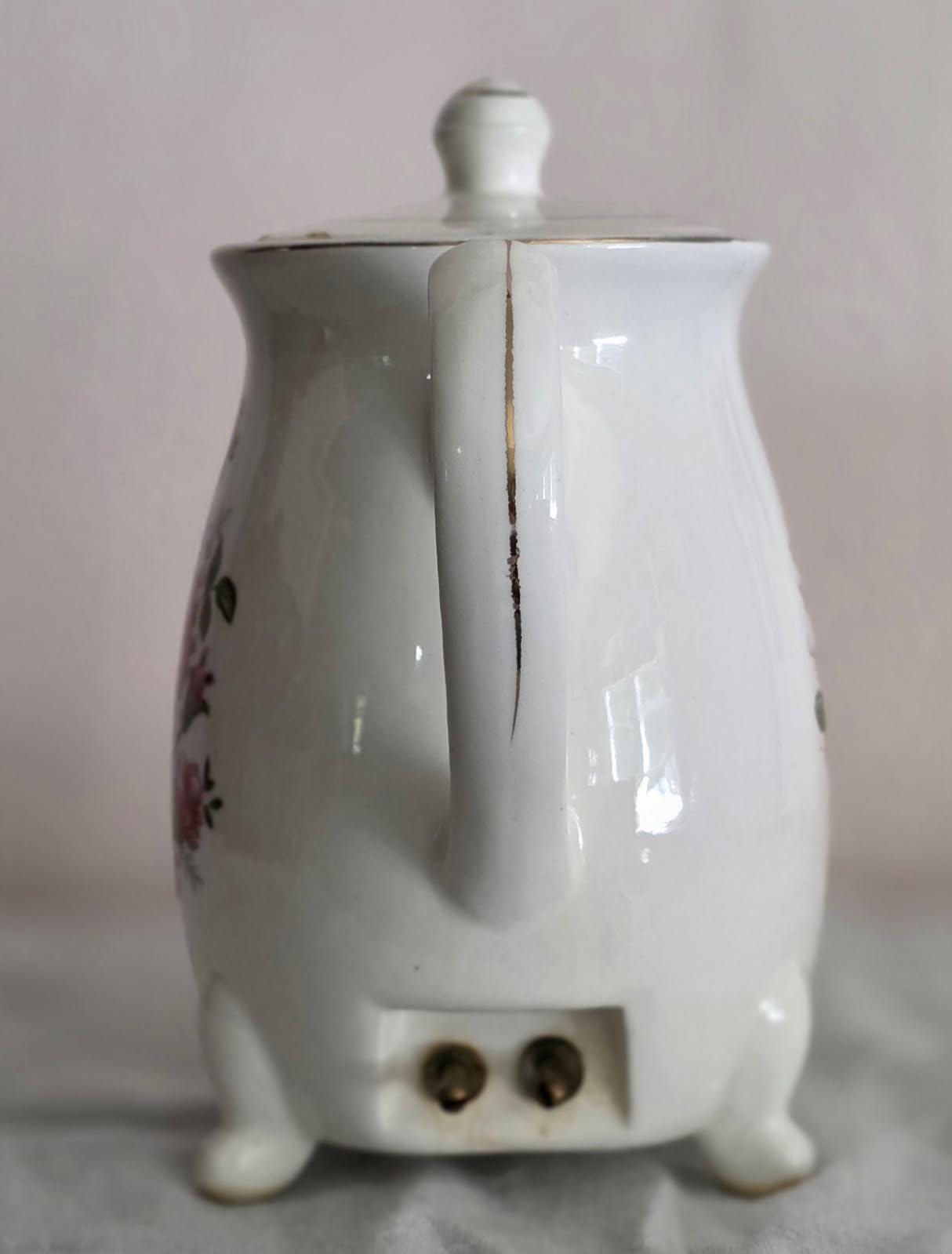 Vintage Moss Rose Electric Teapot: Mid-Century Japan Display Kettle