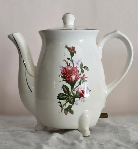 Vintage Moss Rose Electric Teapot: Mid-Century Japan Display Kettle