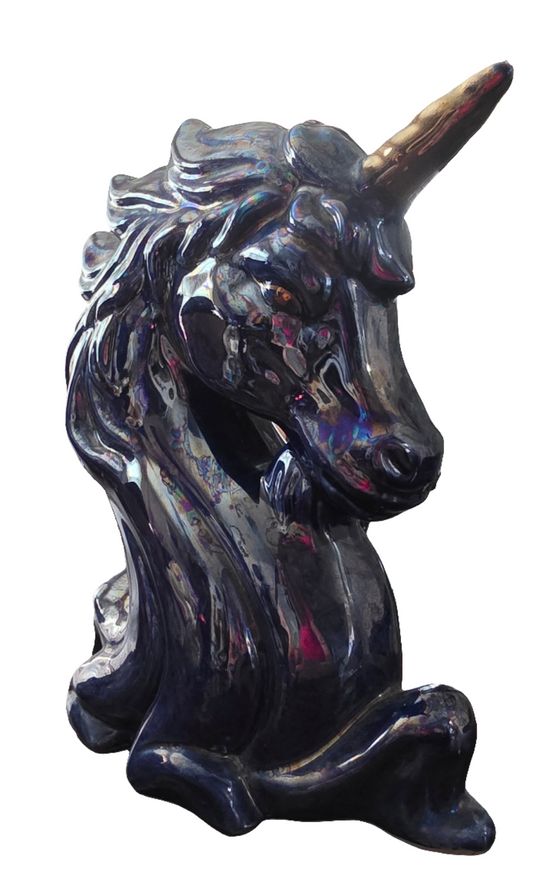 Vintage Unicorn Bust Statue | Lusterware | 1980s Fantasy Decor | Retro Mythical Decor