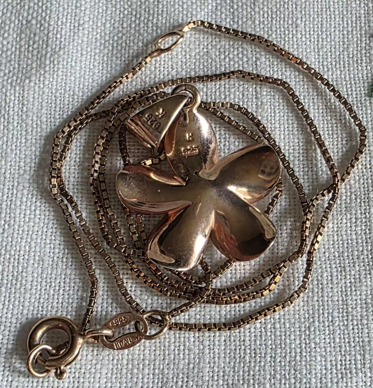 1960s Italian 925 Sterling Silver with 18K Rose Gold Vermeil Necklace- Enameled Flower Pendant