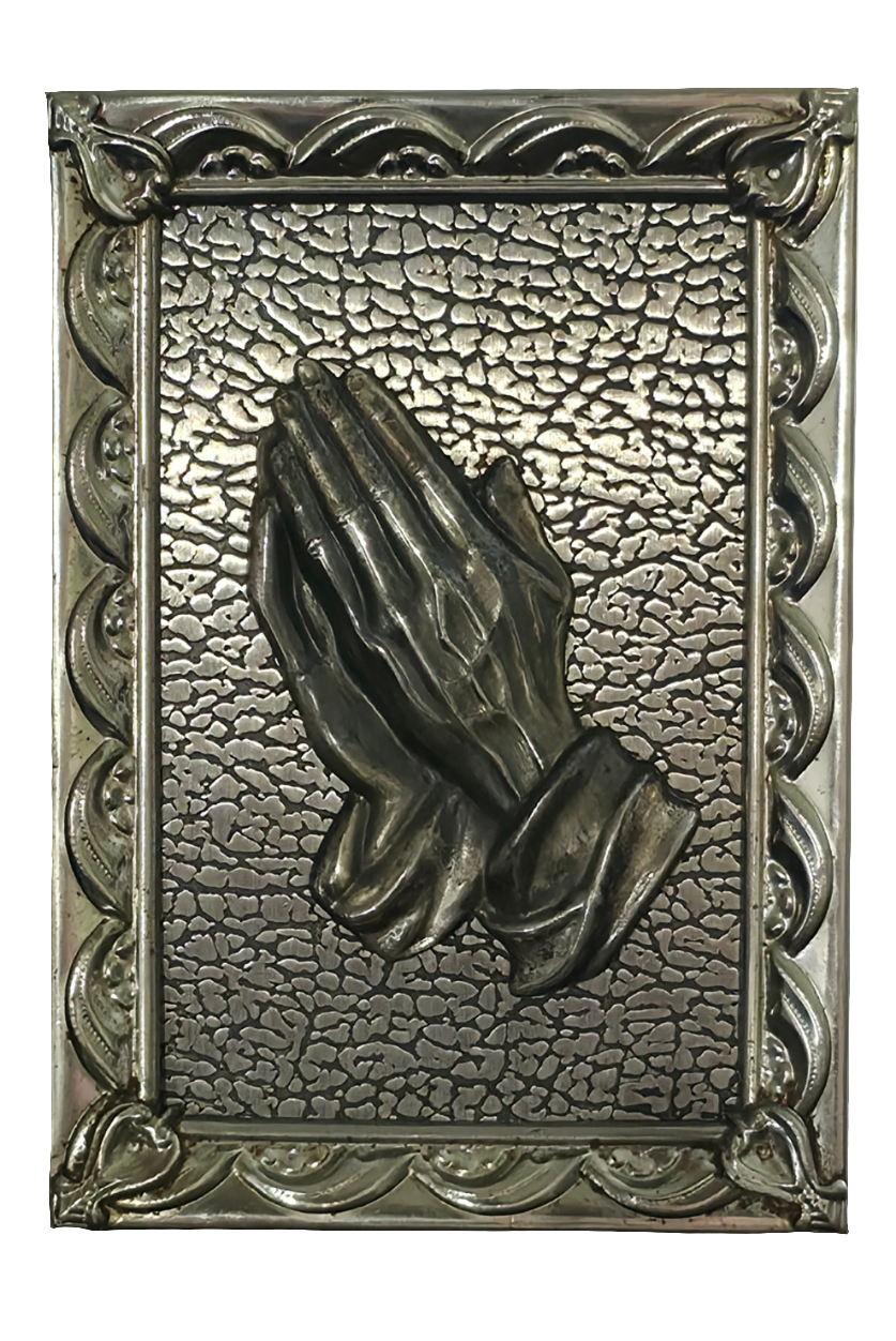 Vintage Praying Hands Bas-Relief Plaque Natural Age Patina