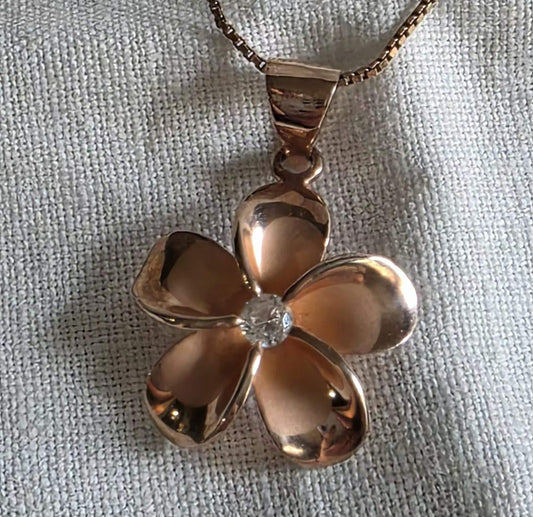 1960s Italian 925 Sterling Silver with 18K Rose Gold Vermeil Necklace- Enameled Flower Pendant