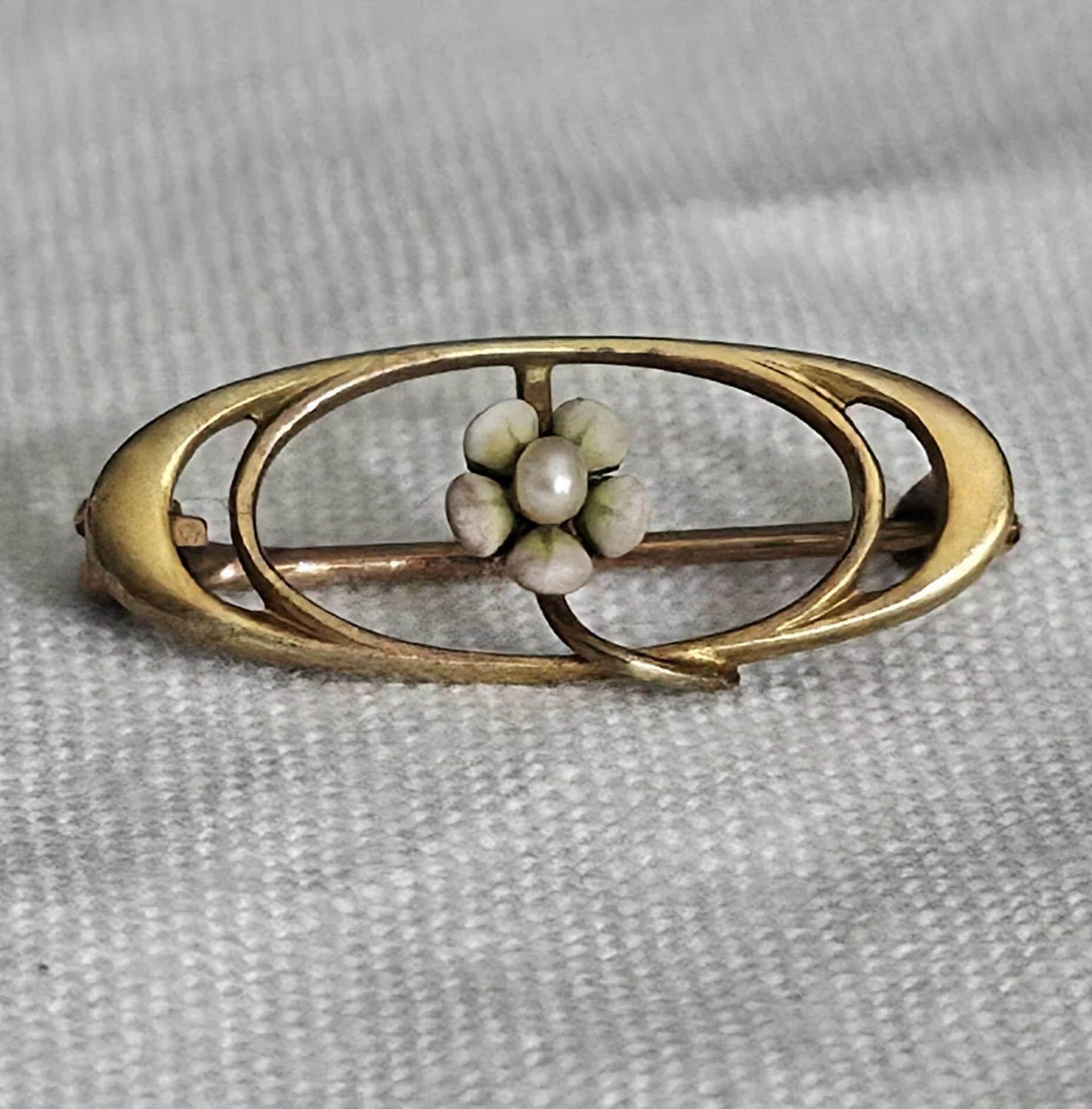 Antique Edwardian 10K Gold Seed Pearl Brooch- Circa 1910