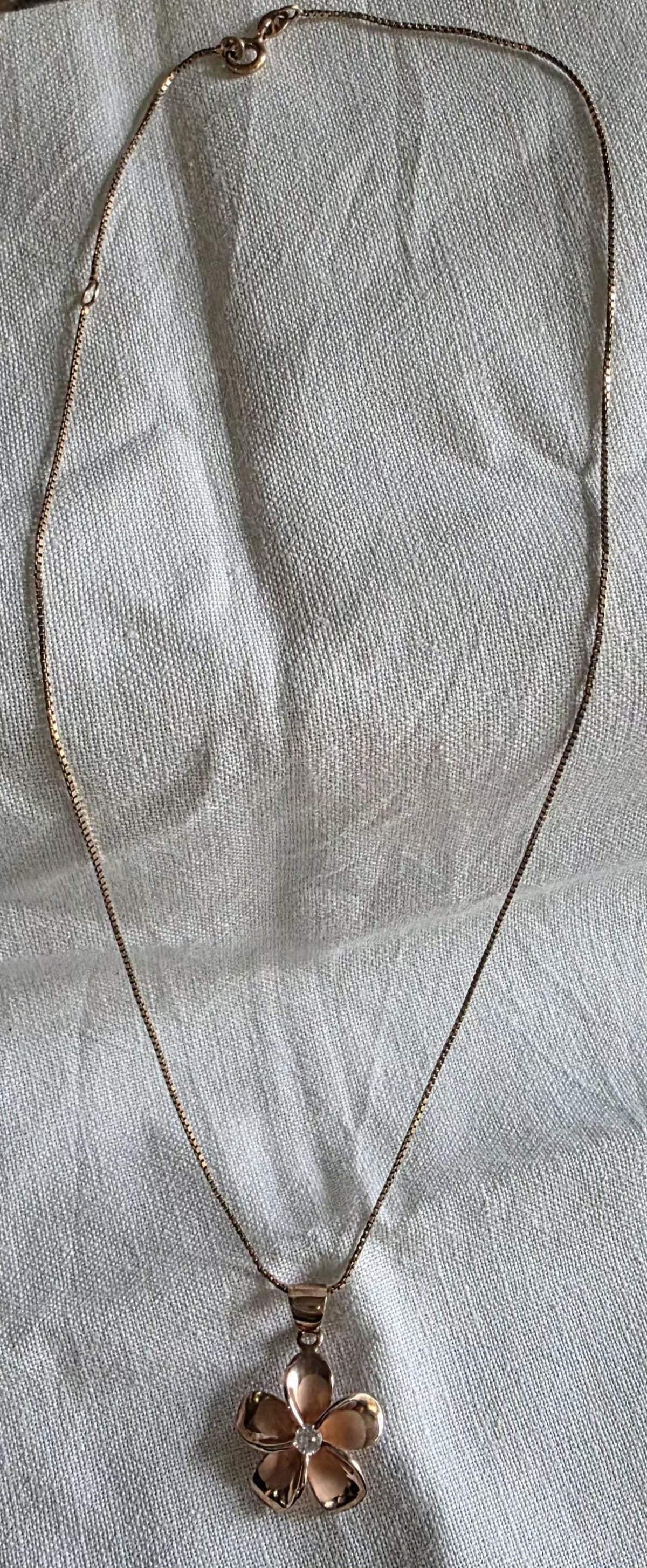 1960s Italian 925 Sterling Silver with 18K Rose Gold Vermeil Necklace- Enameled Flower Pendant