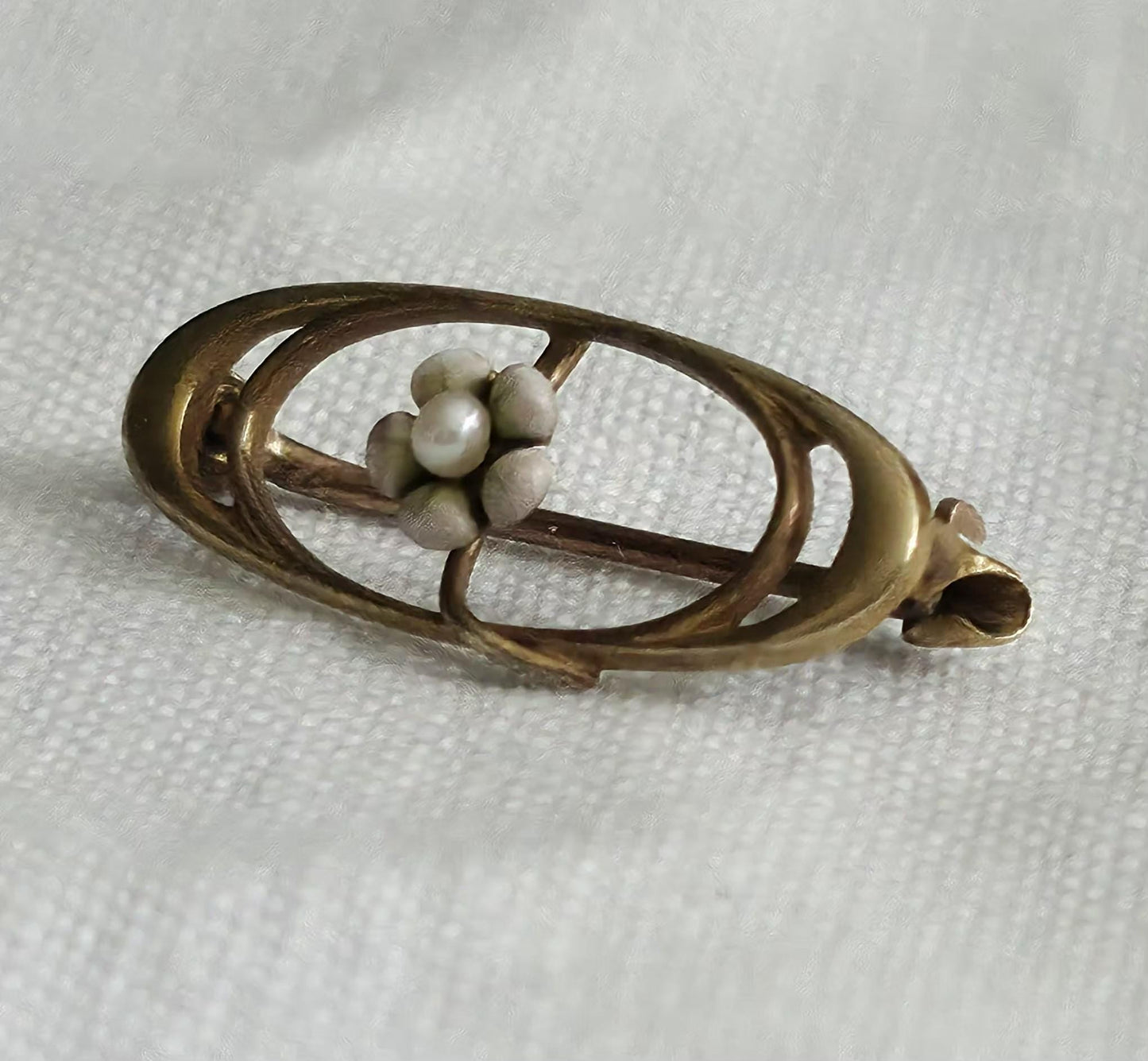 Antique Edwardian 10K Gold Seed Pearl Brooch- Circa 1910