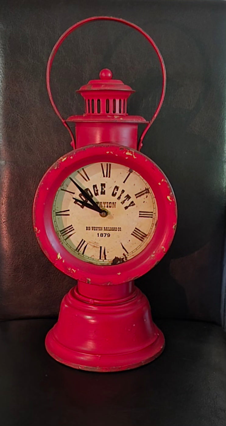 Vintage- reproduction Red Dodge City; Big Western Railroad Co. Clock