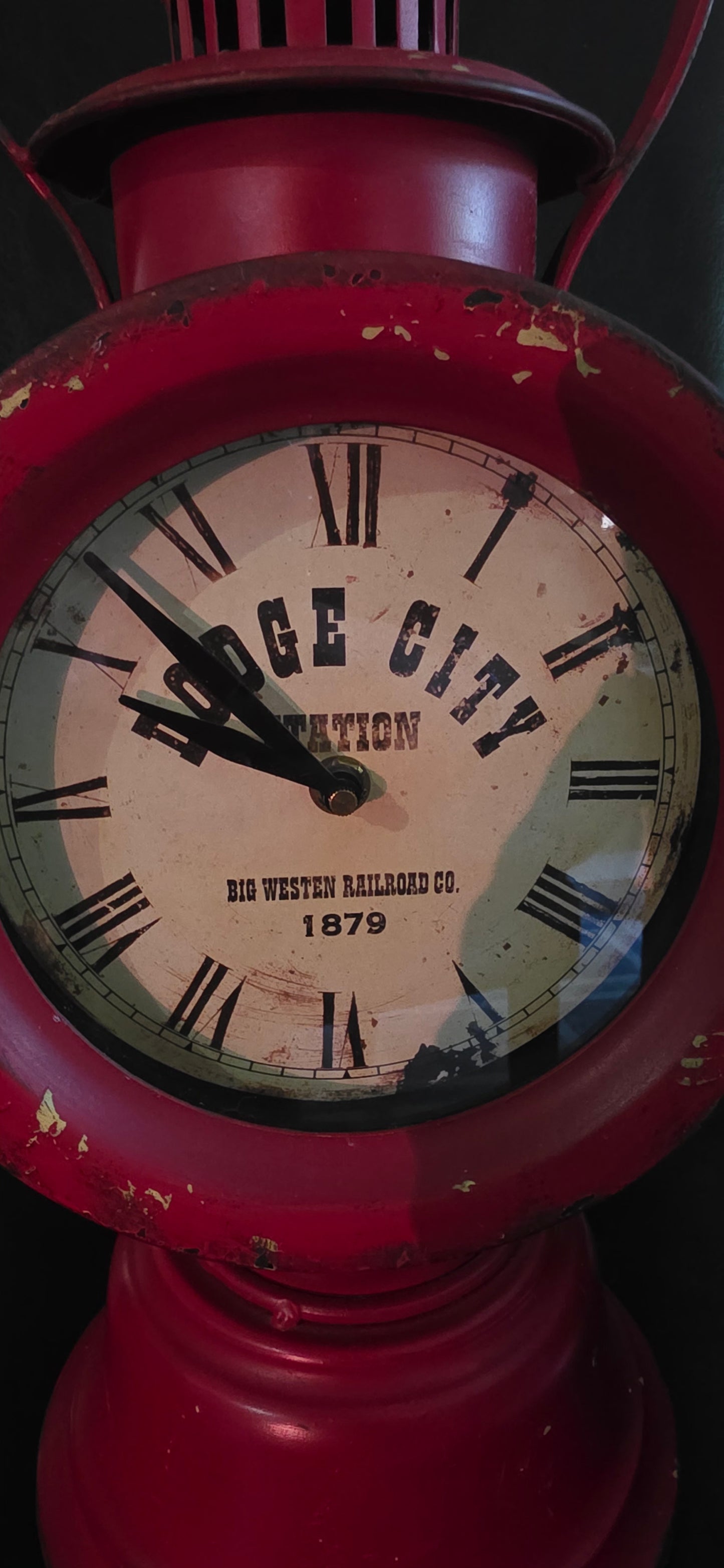 Vintage- reproduction Red Dodge City; Big Western Railroad Co. Clock